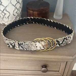 CAbi medium Snake Print Belt with Gold Rings